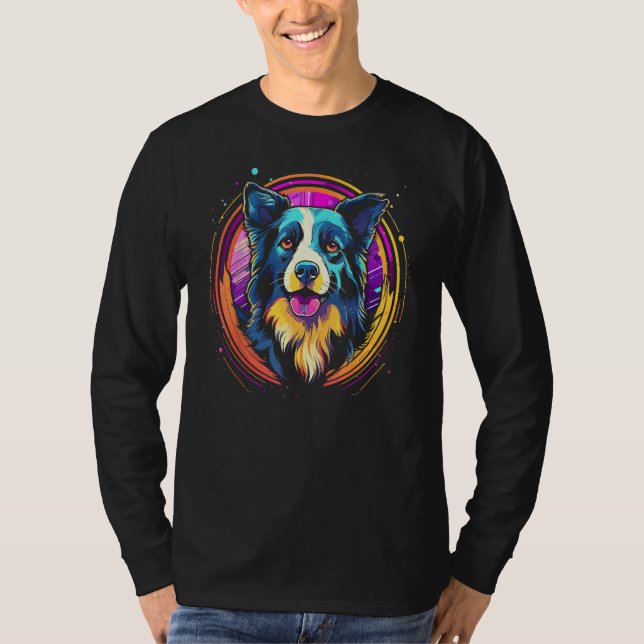 Camiseta Border Collie Dog Australian Shepherd 80s Retrowav (Frente)