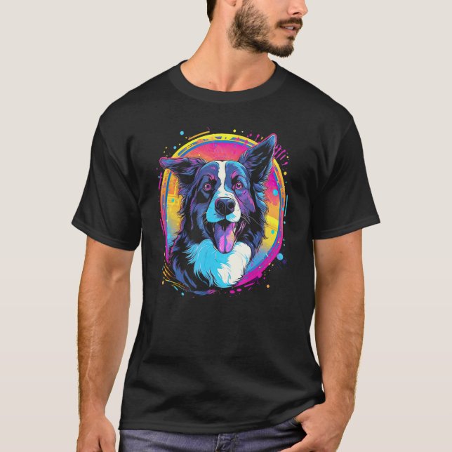 Camiseta Border Collie Dog Australian Shepherd 80s Retrowav (Frente)