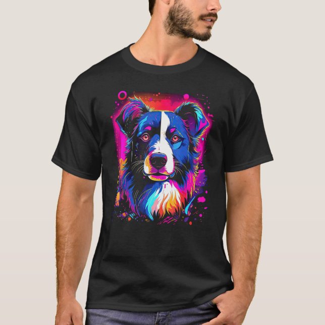 Camiseta Border Collie Dog Australian Shepherd 80s Retrowav (Frente)