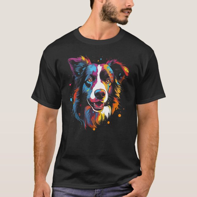 Camiseta Border Collie Dog Australian Shepherd Graffiti Gra (Frente)
