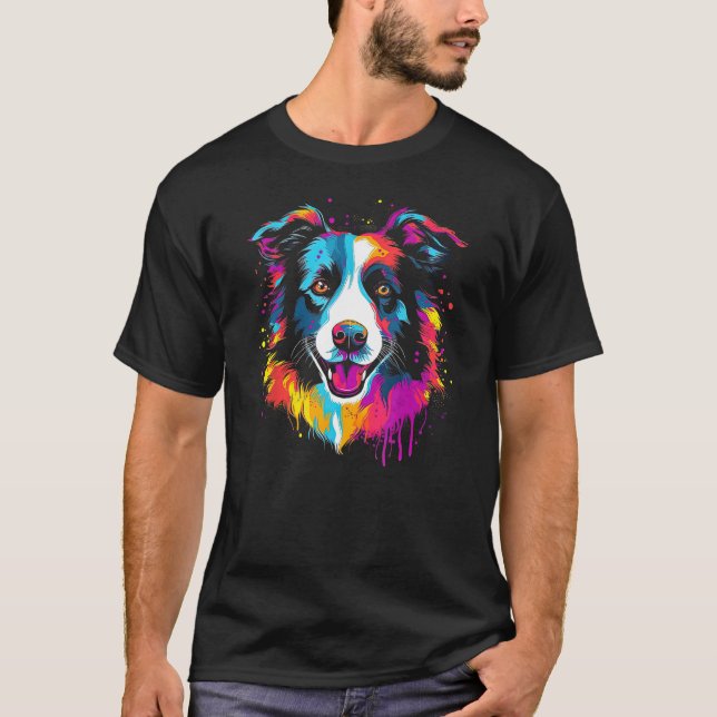 Camiseta Border Collie Dog Australian Shepherd Graffiti Gra (Frente)