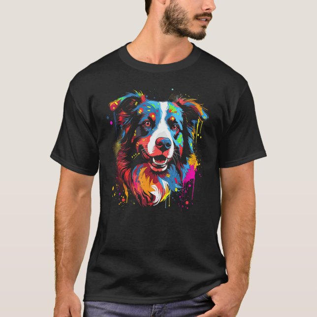 Camiseta Border Collie Dog Australian Shepherd Puppy Graffi (Frente)