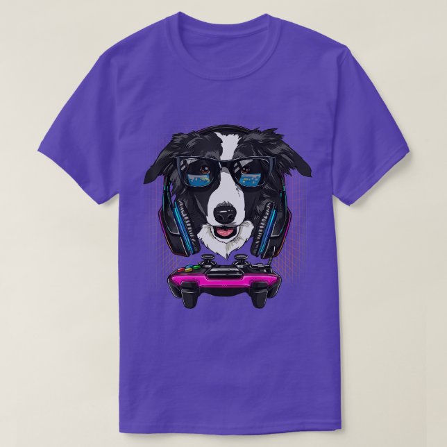 Camiseta Border Collie Dog  Computer Video Game Lover Gamin (Frente do Design)