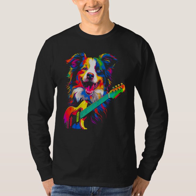 Camiseta Border Collie Dog Guitarist (Frente)