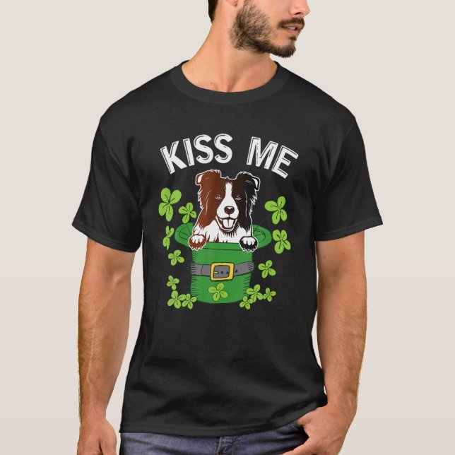 Camiseta Border Collie Dog Irish Shamrock (Frente)