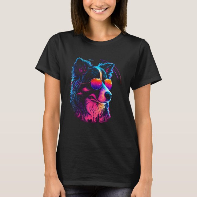 Camiseta Border Collie Dog owner Vaporwave Notorious DJ (Frente)