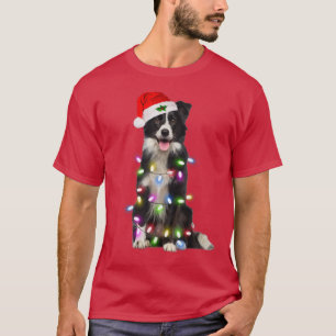 Camiseta Border Collie dog Papai noel Árvore de Natal Luzes