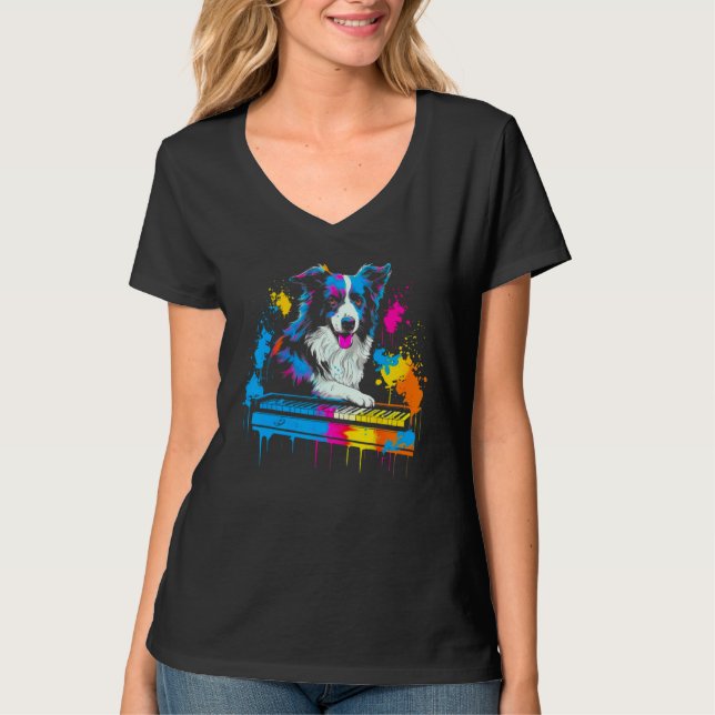 Camiseta Border Collie Dog Pianist (Frente)