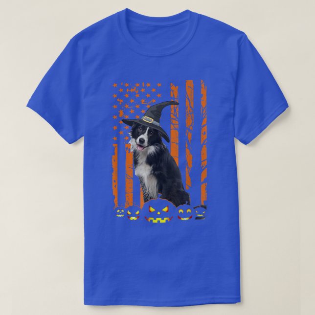 Camiseta Border Collie Dog Pumpkin American Flag Witch Hall (Frente do Design)