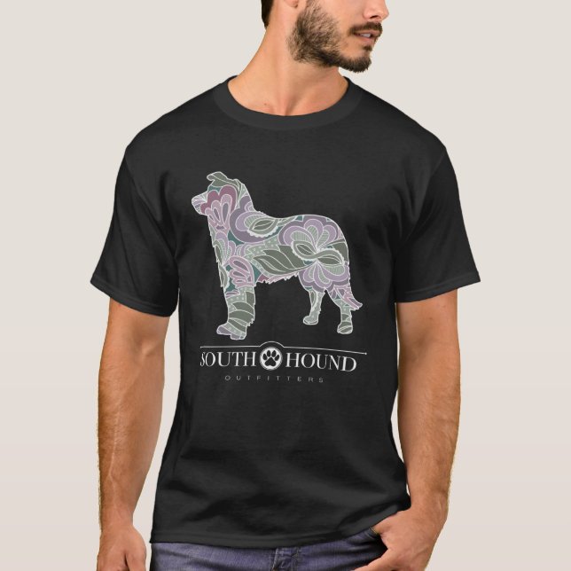Camiseta Border Collie Dog Sage Blush Floral Pattern (Frente)