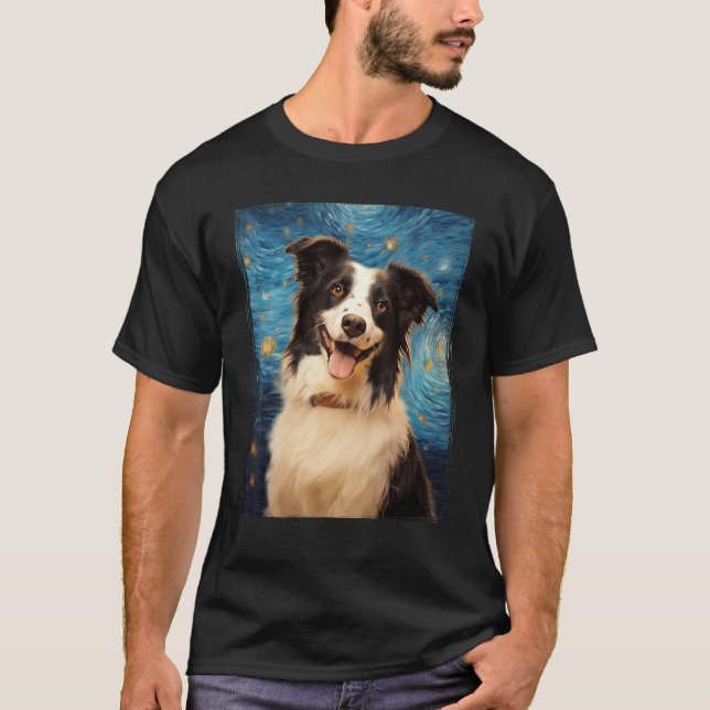 Camiseta Border Collie dog Van Gog art Starry Night Border (Frente)