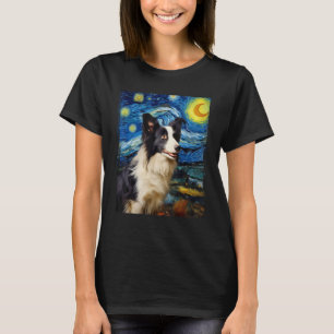 Camiseta Border Collie dog Van Gog art Starry Night Border