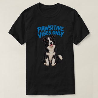 Camiseta Border Collie Feliz com Letra de Pincel Azul