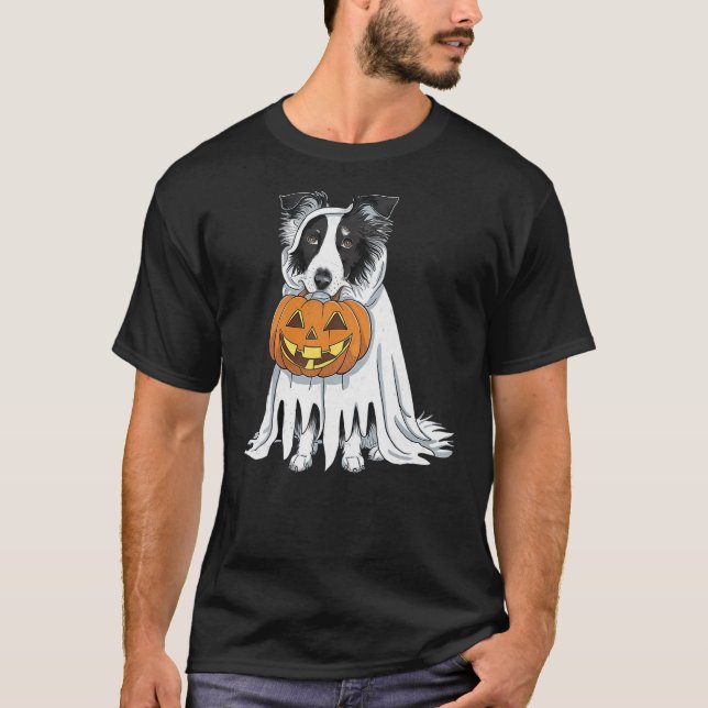 Camiseta Border Collie Ghost Dog Halloween (Frente)