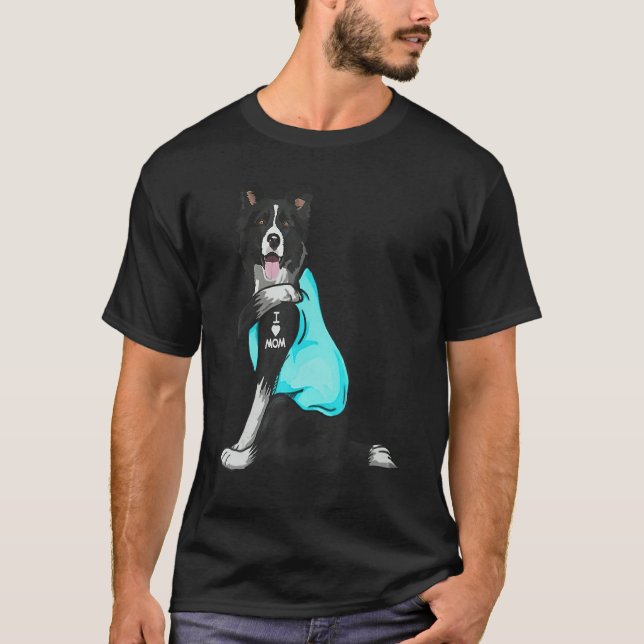 Camiseta Border collie I Love Mom Tattoo Apparel Dog Mom (Frente)