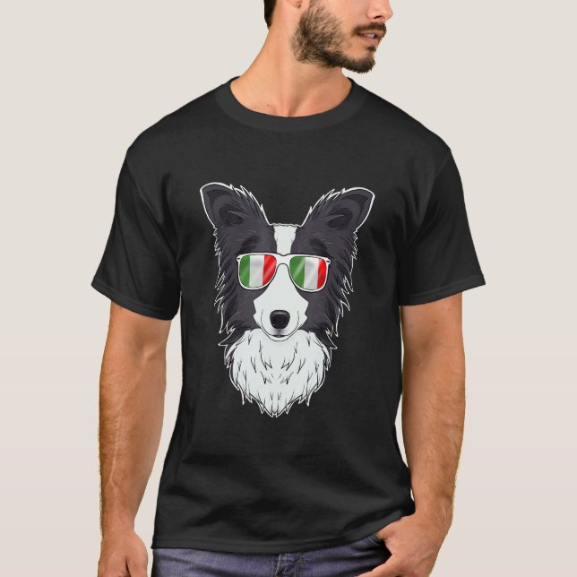 Camiseta Border Collie Itália Óculos de sol I Bandeira Ital (Frente)