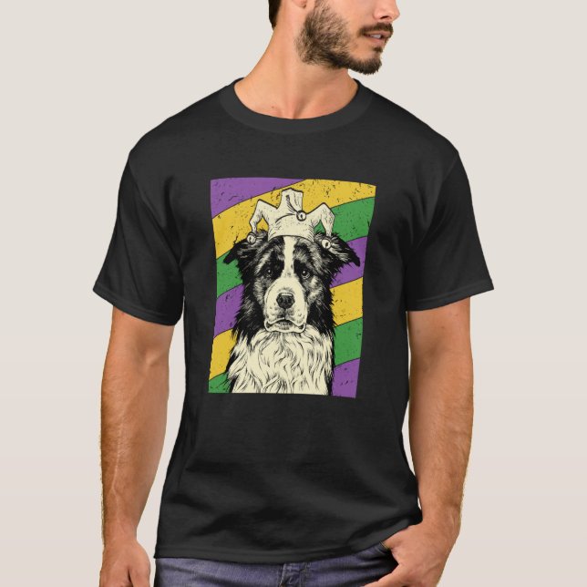 Camiseta Border Collie Jester Mardi Gras Dog Mom or Dad (Frente)