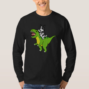 Camiseta Border Collie Montando Rex Dinossauro Cachorro