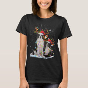 Camiseta Border Collie Reindeer Santa Hat Xmas Luzes Chris