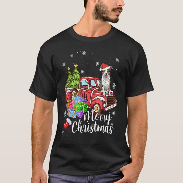 Camiseta Border Collie Riding Red Truck Xmas Merry Christma (Frente)