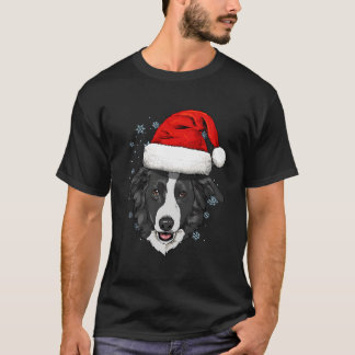 Camiseta Border Collie Santa Hat Boys Natal Girls Xmas