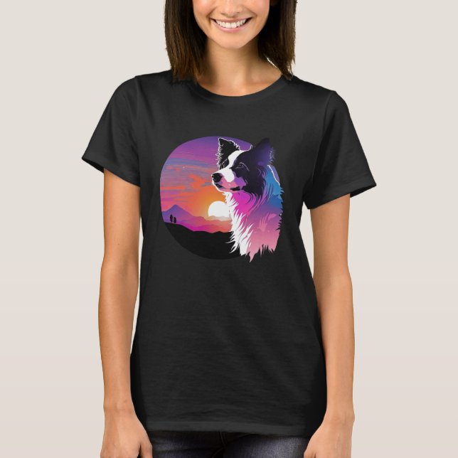 Camiseta Border Collie Synthwave 80s Retrowave Aesthetic (Frente)