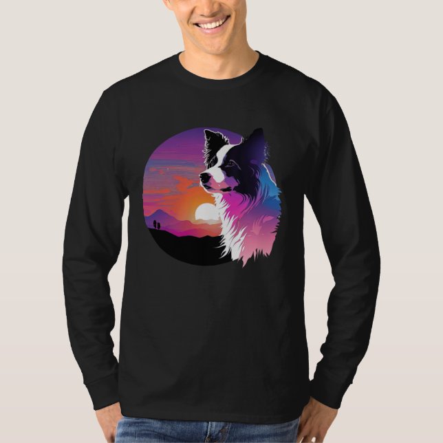 Camiseta Border Collie Synthwave 80s Retrowave Aesthetic (Frente)