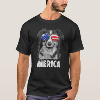 Camiseta Border Collie Us Flag Glass 4 de julho Patriot Dog