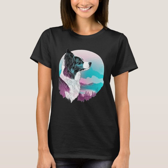 Camiseta Border Collie Vaporwave Retrowave Aesthetic (Frente)