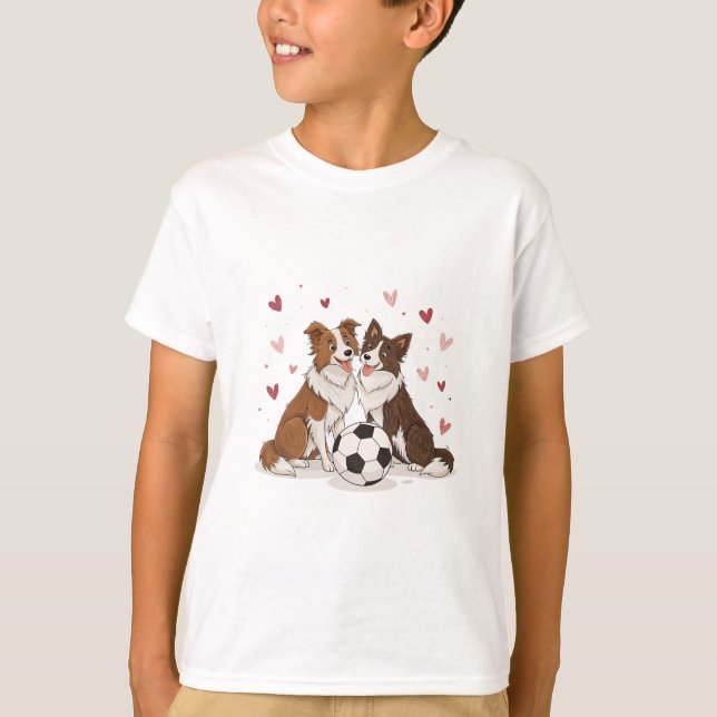 Camiseta Border Collies with soccer ball for Valentine's Da (Frente)
