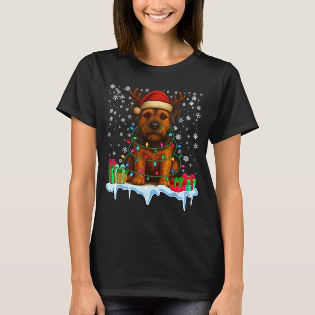 Camiseta Border Terrier Christmas Santa Hat Reindeer Pajama (Frente)