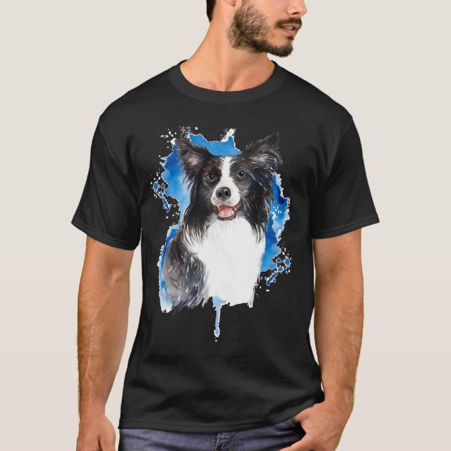 Camiseta Bordo Collie Colorida Cão Sobrecarregado (Frente)