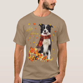 Camiseta Bordo Collie Leaf Fall Hello Autumn Para O Cão Lov