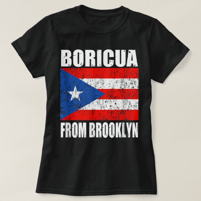 Camiseta Boricua de Brooklyn, nova iorque, bandeira puerto- (Frente do Design)