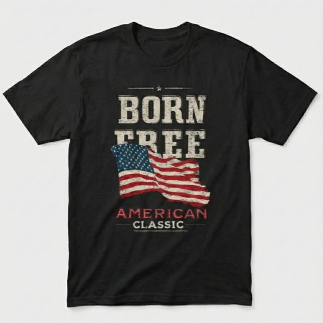 Camiseta Born Free American Classic Patriotic USA Flag Blue (Criador carregado)