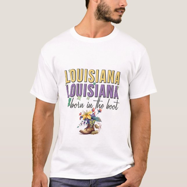 Camiseta Born In The Boot Mardi Gras (Frente)