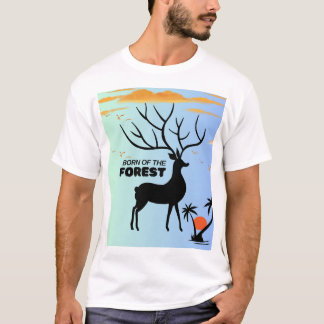Camiseta Born of the Forest – Mystic Deer Silhouette Nature