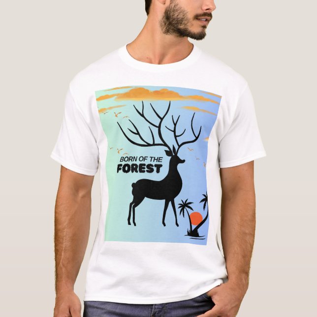 Camiseta Born of the Forest – Mystic Deer Silhouette Nature (Frente)