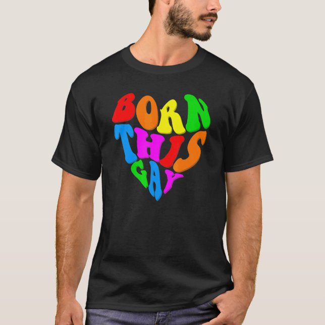 Camiseta Born This Gay Heart Lgbt Pride Month Retro Groovy  (Frente)