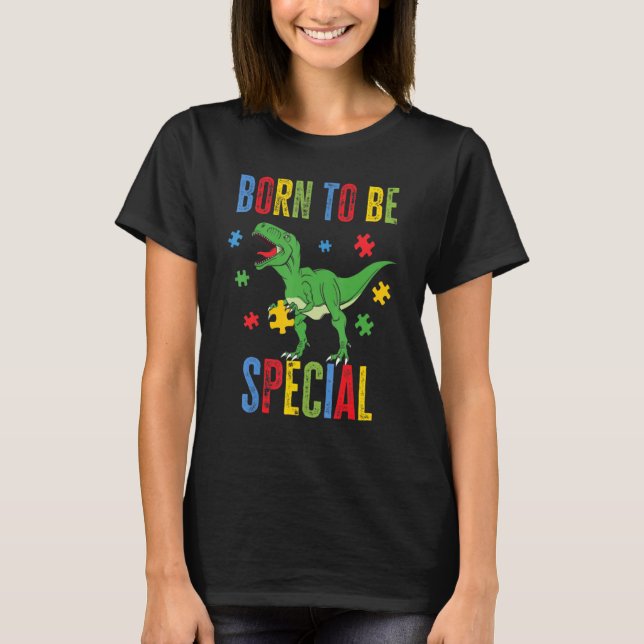 Camiseta Born To Be Special Trex Puzzle Dino Boys Autism Aw (Frente)