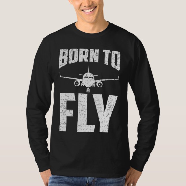 Camiseta Born to Fly Airplane Aviation Pilot Aeroplane Men  (Frente)