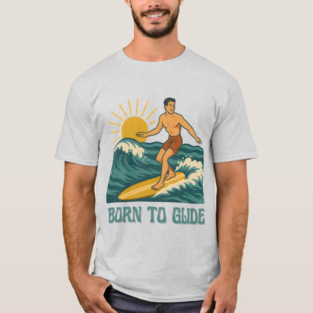Camiseta Born To Glide Cali Surfer -Retro Surf Art- Surfing (Frente)
