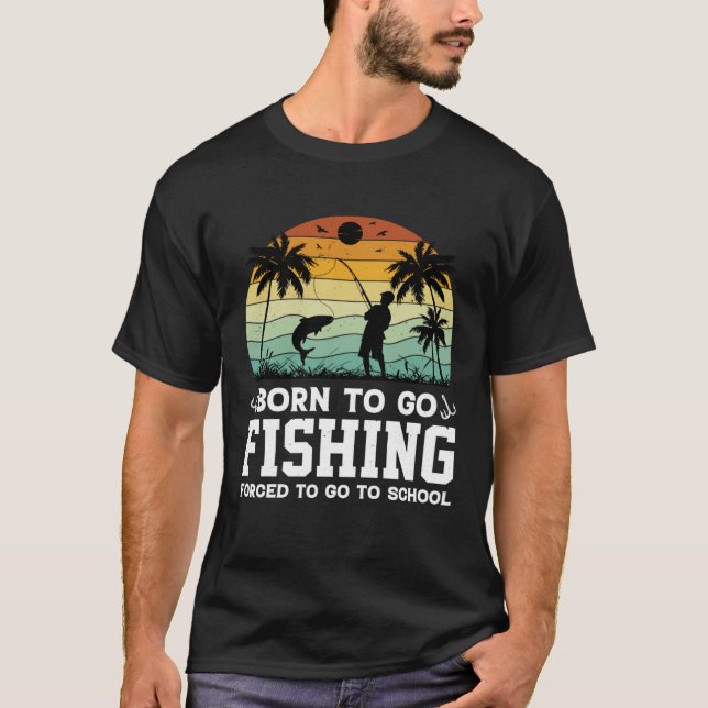 Camiseta Born To Go Fishing Bass Fish Fisherman Boys Kids (Frente)
