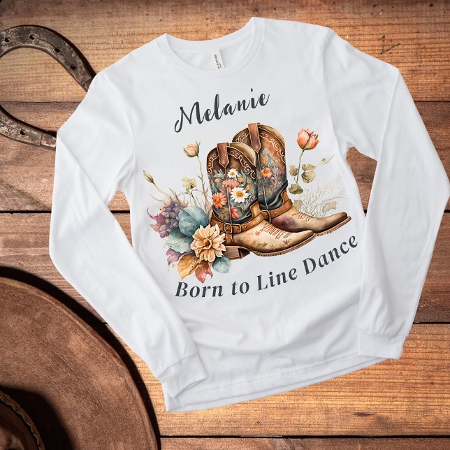 Camiseta Born to Line Dance Boots Flowers (Criador carregado)
