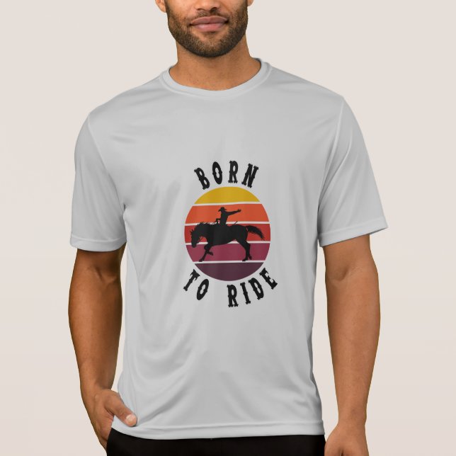Camiseta Born to Ride - Retro Sunset Horseback Riding Desig (Frente)