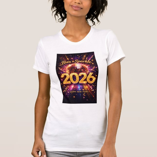 Camiseta Born to Sparkle 2026 Disco Ball Happy New Year (Frente)
