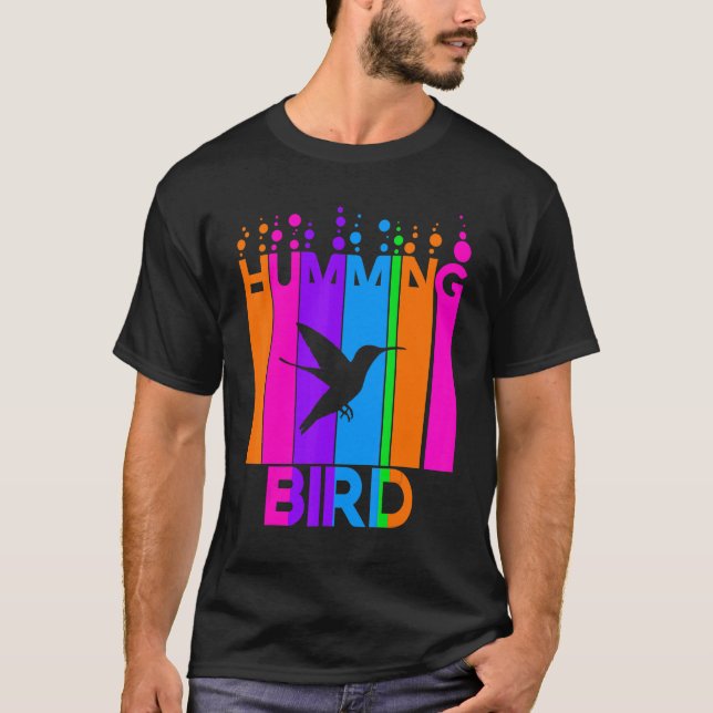 Camiseta Borracha Arco-Íris De Pássaro Humming Com Silhoule (Frente)