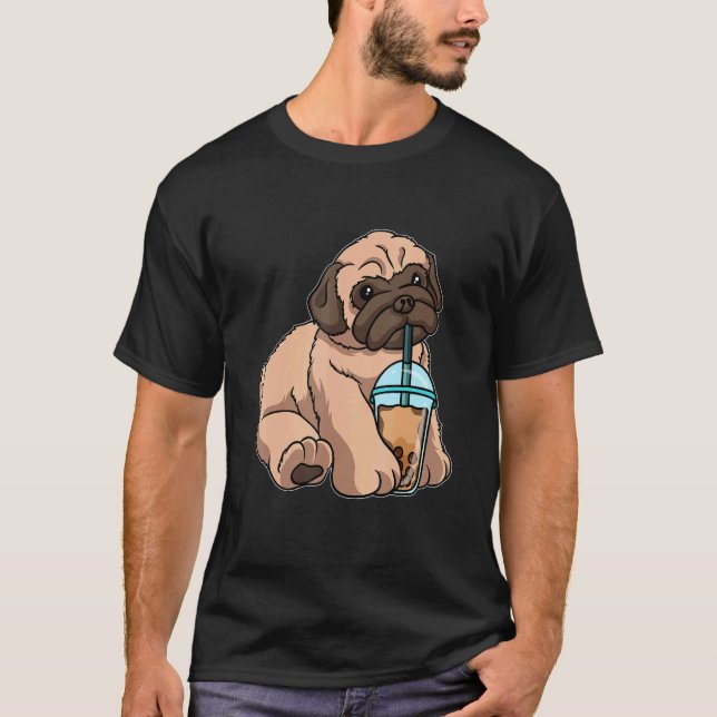 Camiseta Borracha De Bebendo De Pug Chá Animais Cuados Com  (Frente)