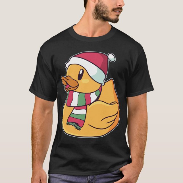 Camiseta Borracha do Xmas Duckie Duck Dom de Natal Bonito (Frente)
