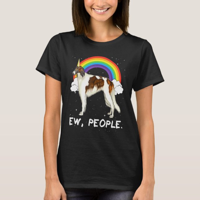 Camiseta Borzoi Arco-íris Eca Pessoas Unicórnio Cachorro (Frente)